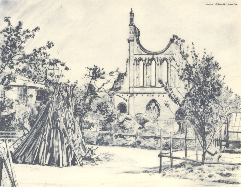 YORKSHIRE. Byland Abbeyfrom the West. By Michael Rothenstein 1947 old print